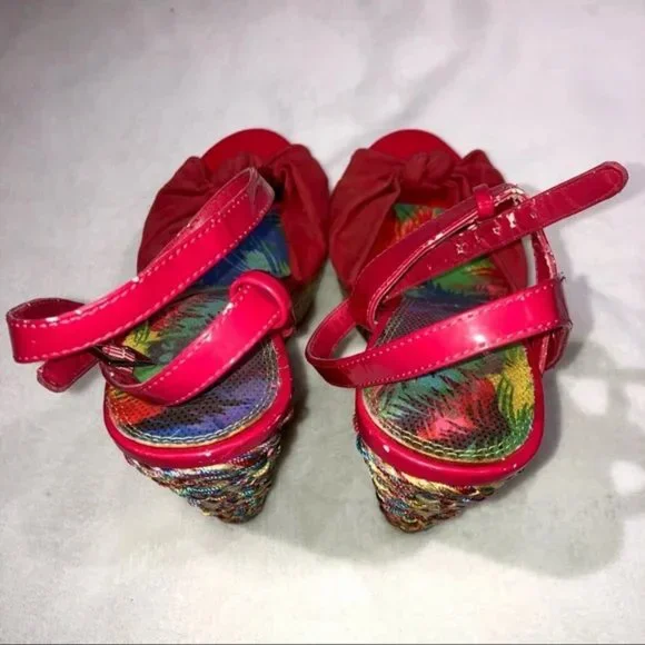 Gianni Bini Pink and Multicolor Braided Peep Toe Wedge - Picture 4 of 14